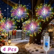 4/2 Pcs USB-Powered Fairy String Lights, Hanging Copper Wire Firework Lights, Christmas Garden Decor, 8 Lighting Modes, Sparkling Fairy Indoor Light Strings, Suitable For Gardens, Courtyards, Porches, Umbrellas, Tents, Weddings, Parties, Christmas Decorations, Party Accessories, Button Control - USB - View 15