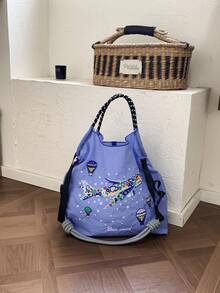 Neue Damen Umhängetasche, japanisch besticktes buntes Flugzeug Muster Shopper mit großer Kapazität, leicht faltbare Einkaufstasche geeignet für Pendeln, Reisen, Einkaufen, Dates, Überraschungsgeschenk, Weihnachtsgeschenk, Handtasche mit großer Kapazität, Pendlertasche, Damentasche