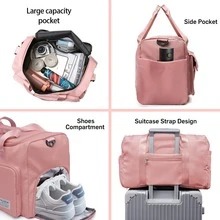 1件装健身哑铃印花旅行包，多功能健身手提包/背包，大容量休闲尼龙旅行包，轻便，适合健身房、运动、过夜旅行 - 彩色 - 查看 7