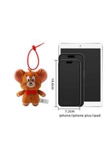 Officially Licensed Tom & Jerry Gingerbread Jerry Plush Keychain – Brown Furry With Pink Ears, Black Eyes & Red Bowtie, White Frosting Edges & Green/Red Buttons, Red Webbing Strap, 11cm/4.33inch Compact Size, Ideal For Bag Charms/Key Fobs, Cartoon Collectors & Animation Fans - Jerry the Gingerbread Man - View 7
