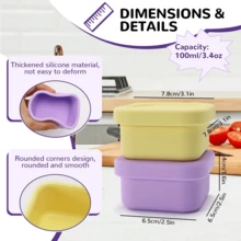 KUNT 1个100毫升方形纯硅胶食品储物容器，调味品、沙拉酱、番茄酱保鲜容器，大号果冻硅胶冰格 - 彩色 - 查看 6