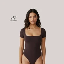 KIT WITH 2 SHORT SLEEVE BODYSUITS WITH ZIP AND DOUBLE LINING IN SUPLEX FABRIC - OFF/BROWN - View 3