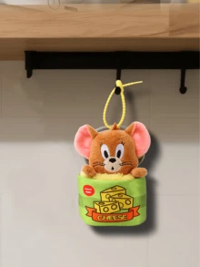 Classic Tom & Jerry Jerry Cheese Can Plush Keychain - Soft Green Fabric with Yellow Cheese Prints & "CHEESE" Text, Brown Furry Mouse (Pink Ears, Curious Expression) Emerging from Can, Yellow Elastic Strap, 20cm Height, Paired with Tom's Catpack Can, eal for Strap, 20cm Height, Paired with Tom's Catpack Can, eal for Strap, M - 傑瑞 - 查看 7