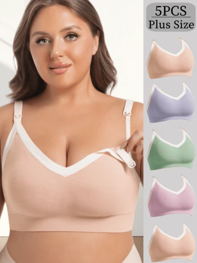5 piezas de sujetadores de maternidad de nailon, sujetadores de lactancia sin cables con cierre frontal, sujetadores de lactancia ajustables con elevación y soporte