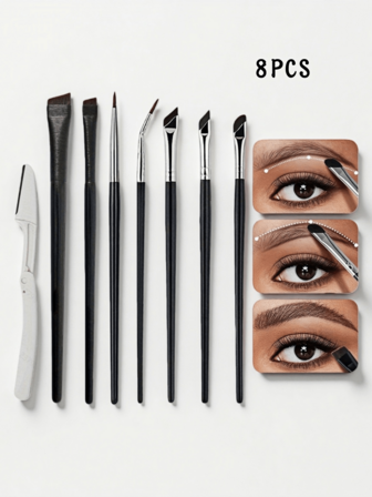 1/2/5/8 Precision Eye Makeup Brushes, With Multiple Specifications, Including Sickle Shaped Eyeliner Brush, Bevel Eyeliner Brush, Eyebrow Brush, Professional Eyeliner Brush And Professional Eyebrow Trimmer, Long Handle Reversible Makeup Brush, Makeup Tool, Suitable For Sensitive, Delicate And Dry Skin, Can Easily Create Beautiful Eye Makeup,Brush Set,Makeup Brush Kit,Make Up Brush Set,Make Up Set Complete,Makeup Brush Set,Complete Makeup Kit,Brush Kit,Brushes Makeup Set,Makeup Gift Set