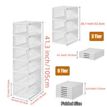 Transparent Shoes Box 3/6 Layers Shoe Display Case Thickened Foldable Sneaker Shoe Organizers Stackable Dustproof High-Top Cabinet Shoe Rack Shelf - 無色 - 查看 7