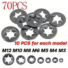 70 stycken M3-M12 insticksbrickor, plommonformade brickor, lagerklämmor, fasta ringar och en kombinationssats med fästkomponenter - Svart - Visa 10