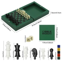 1 pièce Échiquier mini pliable 3-en-1 vert/jaune, 3 modes de jeu : échecs, dames, morpion, plateau en bois portable pour 2 joueurs, jeux de famille et d'extérieur, excellent cadeau pour Pâques, Noël, Halloween, anniversaire - Multicolore - Voir 4