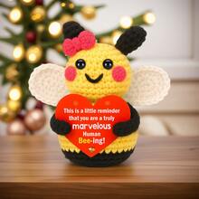 1pc Handmade Crochet Desktop Decor Ornament, Cute Bee Design, Ideal Gift For Best Friend, Birthday, Sister, Mom, Grandma, Unisex, Keychain, Hanging Decoration, Positive Vibes, Party, Halloween, Christmas, Plush Doll, Room Decor, Small Gift, Souvenir - Multicolor - View 1