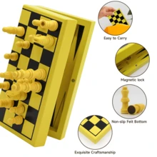1 pièce Échiquier mini pliable 3-en-1 vert/jaune, 3 modes de jeu : échecs, dames, morpion, plateau en bois portable pour 2 joueurs, jeux de famille et d'extérieur, excellent cadeau pour Pâques, Noël, Halloween, anniversaire - Multicolore - Voir 10