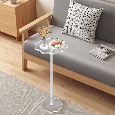 1pc Acrylic Floral Edged Transparent Drink/Coffee Table, Modern Minimalist Design For Living Room, Sofa, Nightstand, Can Hold Beverages, Snacks And Decor, Suitable For Home, Kitchen, Dining Room Storage