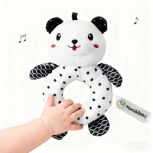 Black & White Animal Baby Teething Rattle Toy With Squeaky Sound - Handheld Sensory Shaker Suitable For Newborns 0-12 Months, Cute Grasping Ring For Early Development