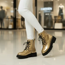 2025 New Thick Sole Lace-Up Short Boots For Women, Autumn/Winter - Gold - View 5