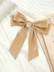 1 chiếc phụ kiện tóc bằng nhung, kẹp tóc đuôi dài hình nơ, kẹp tóc dễ thương cho nữ, kẹp tóc đuôi ngựa, kẹp cá sấu, màu kaki, phụ kiện đội đầu, phụ kiện tóc cho nữ, ghim cài tóc - Màu Khaki - Xem 4