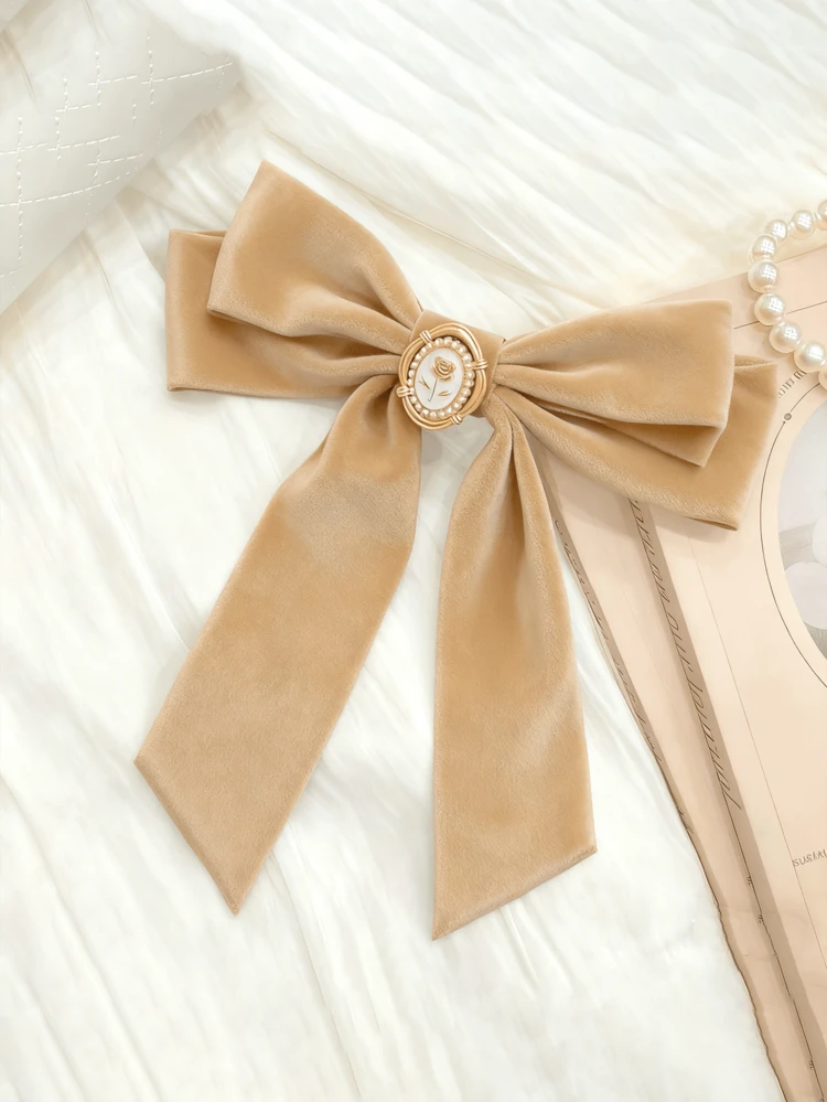 1 pieza Accesorio para el cabello de terciopelo, Clip de pelo con lazo de cola larga, Clip de pelo lindo para mujer, Clip para cola de caballo, Clip de caimán, Caqui, Accesorios para la cabeza, Accesorios para el cabello para mujer, Horquilla - Caqui - Añade 4