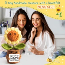 1pc Handmade Crochet Desktop Decor, Funny Smiling Sunflower Plant Shaped, Birthday Gift For Best Friend, Girlfriend, Sister, Teacher, Mom, Grandma, Coworker, Family, Positive Vibes, Party, Halloween, Christmas, Appreciation, Plush Doll, Small Gift