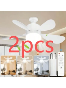 2-In-1 Plug-In Fan Light With Remote Control, Small Ceiling Fans With Lights, 3-Color Dimmable LED Bulb Fan, 1000LM, Easy To Install E26 Screw Base For Bedroom, Kitchen, Garage, Living Room - White - View 10
