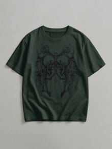 Men's Round Neck Short Sleeve T-Shirt With Graphic Print - Army Green - View 7