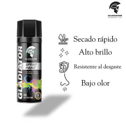 GLADIATOR Pintura en aerosol multiusos antióxido – Secado rápido, alto brillo, fuerte adherencia, ideal para metal, moto, bicicleta y muebles (450ml)
