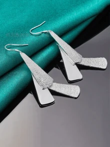 Pendientes geométricos plateados en plata de ley, pendientes de plata con forma de corazón con acabado mate, joyería de plata bohemia, joyería juvenil, regalos para el Día de la Madre, regalos familiares, regalos para el Día de San Valentín, regalos personalizados para él/ella
