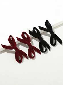 4 件勃艮第色可爱天鹅绒蝴蝶结发夹，柔软优雅的发饰，适合休闲、日常和学校佩戴 - 彩色 - 查看 4