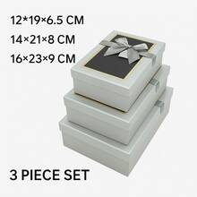 3 Stücke Set silberne rechteckige Geschenkboxen mit goldenem Rand und Schleife für elegante Verpackung - Silber - Übersicht 8