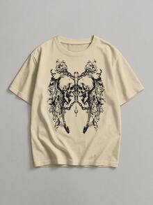 Men's Round Neck Short Sleeve T-Shirt With Graphic Print - Beige - View 5