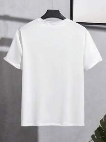 Camiseta masculina de manga corta con estampado navideño de árboles, copos de nieve y diseño moderno animal print, estilo casual y cómodo para fiestas y invierno - Blanco - Ver 3