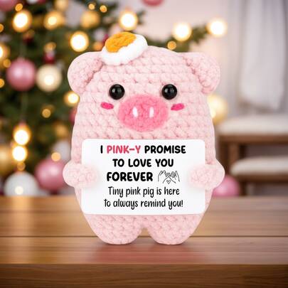 1pc Handmade Crochet Desktop Decor Figurine, Cute Pig Animal Design, Great Birthday Gift For Best Friend, Girlfriend, Sister, Mom, Grandma, Coworker, Family, Keychain, Plush Doll, Positive Emotion, Creative Party Favor For Halloween, Christmas