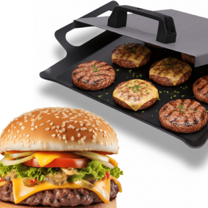Chapa Para Fogões Hambúrguer Churrasco Com Tampa Prensa Bifeteira Tamanho 40x30