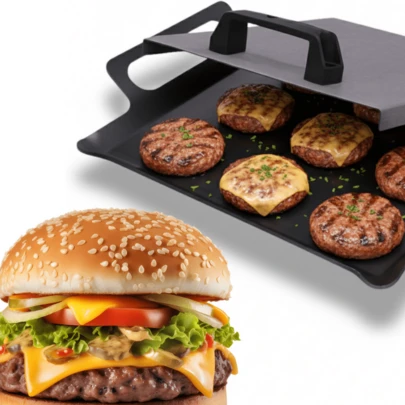 Chapa Para Fogões Hambúrguer Churrasco Com Tampa Prensa Bifeteira Tamanho 40x30