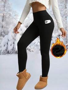 女士高腰弹力修身瑜伽裤健身房瑜伽服秋季日常休闲打底裤女装女士紧身裤 - 黑色 - 查看 1