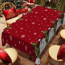 1 件可爱圣诞雪人和圣诞树图案桌布，雪花背景防水涤纶桌布，适用于厨房、客厅、餐厅、室内和室外，圣诞装饰 - 彩色 - 查看 2