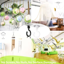 2 件可旋转粘性天花板挂钩 - 无需钻孔壁挂式实用挂钩，用于悬挂植物、灯笼、风铃 - 传统风格易于安装的塑料粘性衣帽钩，用于天花板装饰 - 彩色 - 查看 5