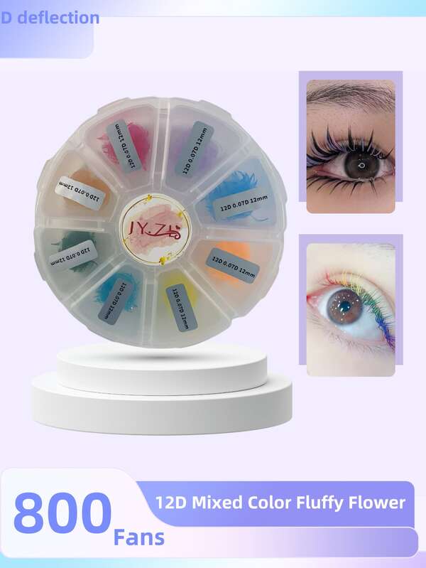 12 Stücke sortierte bunte Wimpern, süße lockige Wimpern für Kostümspiele an Feiertagen, 800D Volumen