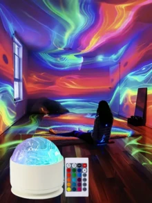 1个极光星空投影灯，带遥控器，7种可调节灯光效果 - 非常适合露营、卧室装饰、婚礼、节日派对、情人节礼物、家居装饰、露营配件 | 奇幻主题装饰 | USB供电投影仪，房间装饰 - 彩色 - 查看 3