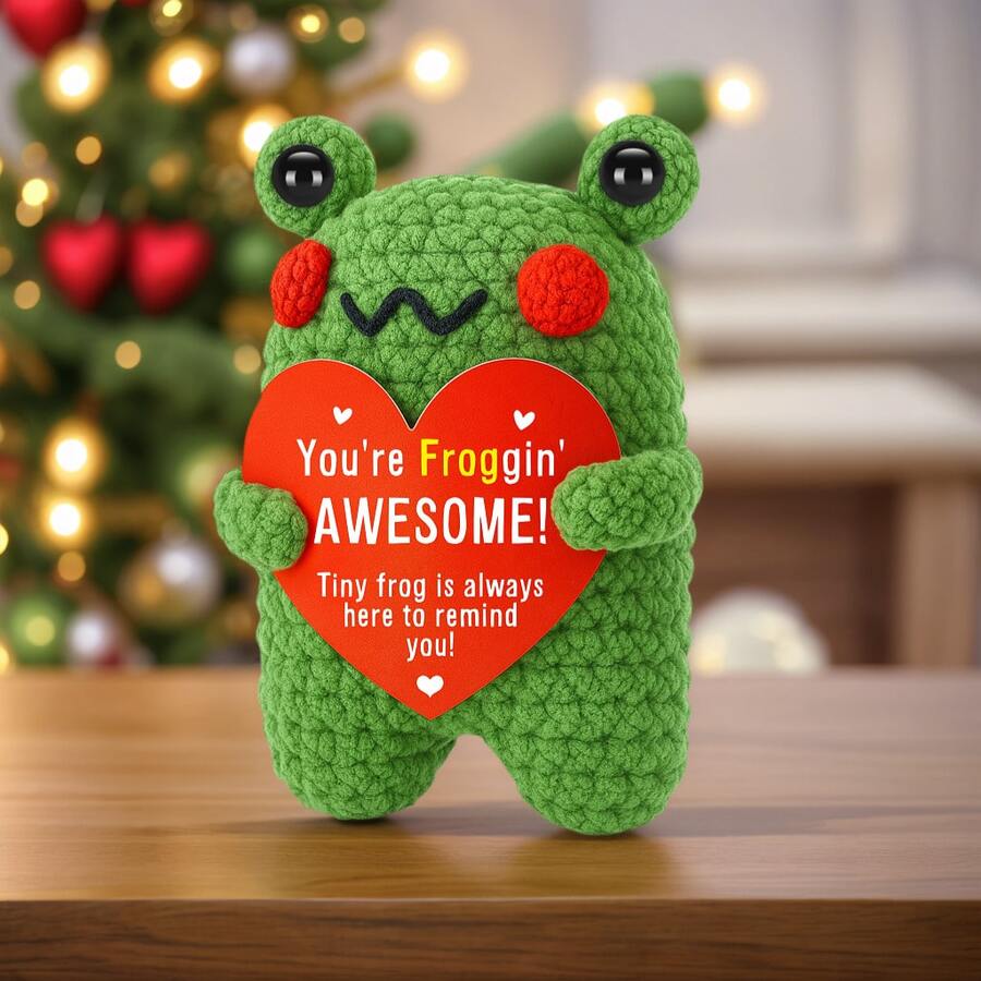 1pc Handmade Crochet Desktop Decor Ornament, Cute Frog Design, Great Birthday Gift For Best Friend, Girlfriend, Sister, Mom, Grandma, Unisex, Keychain, Plush Doll, Positive Emotion, Creative Party Favor, Halloween, Christmas Decoration, Small Gift