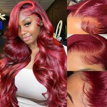 28 Inch 99j Burgundy Lace Front Wigs Human Hair 200% Density Body Wave Frontal Wigs Human Hair 13x4 HD Lace Glueless Wigs Human Hair For Women Wine Red Virgin Human Hair Wig - Burgundy - View 11