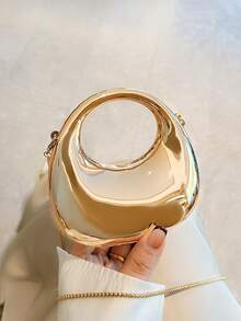FOREVER MIYIN Acrylic Crescent Moon Shaped Handbag, Fashionable Multi-Function Chain Shoulder Crossbody Bag, Phone Pouch, Earphone Case, Lipstick Holder, Ideal For Valentine's Day, Birthday, Anniversary Gifts, Party, Wedding, Banquet, Elegant Women Purse (Gold) , Gold Bag - Gold - View 10