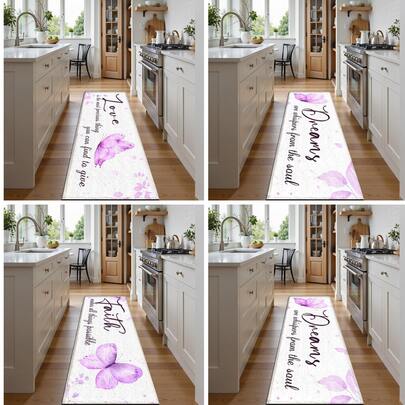 1 pieza Elegante alfombra estampada con patrón inspirador, tapete de lana sintética - Altamente absorbente, fácil de limpiar, adecuado para decoración del hogar, estilo rústico, entrada, interior, habitación, cocina, comedor, oficina pequeña/oficina en casa, fregadero, lavandería, felpudo, alfombrilla de cocina, antideslizante