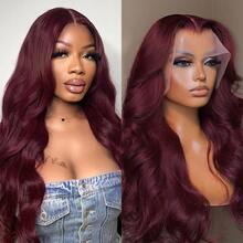 28 Inch 99j Burgundy Lace Front Wigs Human Hair 200% Density Body Wave Frontal Wigs Human Hair 13x4 HD Lace Glueless Wigs Human Hair For Women Wine Red Virgin Human Hair Wig - Burgundy - View 6