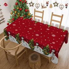 1 件可爱圣诞雪人和圣诞树图案桌布，雪花背景防水涤纶桌布，适用于厨房、客厅、餐厅、室内和室外，圣诞装饰 - 彩色 - 查看 4