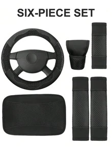 6 Pezzi Set Accessori Auto in Pelle PU, Coprivolante, Copri Console Centrale, Copri Freno a Mano, Copri Cintura di , Copri Bracciolo, Accessori Auto, Modanature Interni Automobile.