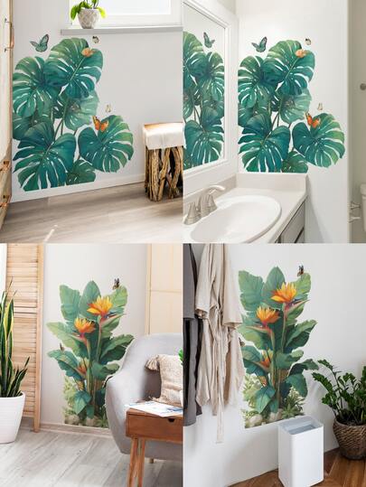 1 pieza Pegatinas de pared con hojas de la selva, vinilos decorativos con hojas verdes para dormitorio, papel tapiz tropical con hojas, arte de pared con hojas, pegatinas de vinilo naturales con hojas de palma, decoraciones de pósteres de pared para sala de estar, guardería, oficina