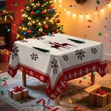 1pc Christmas Theme Tablecloth, Christmas Tree Elk And Snowflake Pattern Heat-Insulating Polyester Tablecloth,Suitable For Kitchen, Living Room, Bedroom, Restaurant Terrace, Picnic, Holiday Party, Christmas Home Decoration - Multicolor - View 13