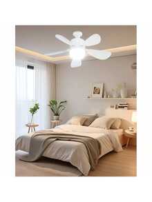 2-In-1 Plug-In Fan Light With Remote Control, Small Ceiling Fans With Lights, 3-Color Dimmable LED Bulb Fan, 1000LM, Easy To Install E26 Screw Base For Bedroom, Kitchen, Garage, Living Room - White - View 5
