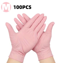 100只/包 一次性粉色丁腈手套，适用于家庭卫生和清洁，可重复使用，无粉，无乳胶，柔软舒适，采用优质丁腈材料制成，适合家庭和专业清洁人员使用（袋装） - 粉色 - 查看 14