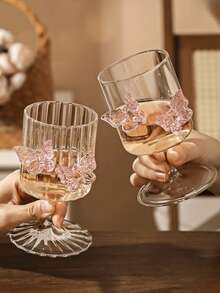 1 件蝴蝶形香槟杯、鸡尾酒杯、红酒杯、硼硅酸盐玻璃杯，适用于家庭、甜品店、办公室、礼物、生日、四季 - 彩色 - 查看 4
