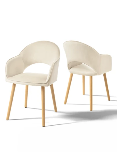 Goeurvant Modern Crescent-Back Upholstered Dining Chairs With Armrests And Solid Wood Legs For Dining Room, Living Room, Study - Set Of 2 / Set Of 4 / Set Of 6 - Cream