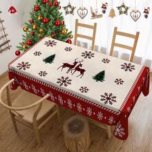 1pc Christmas Theme Tablecloth, Christmas Tree Elk And Snowflake Pattern Heat-Insulating Polyester Tablecloth,Suitable For Kitchen, Living Room, Bedroom, Restaurant Terrace, Picnic, Holiday Party, Christmas Home Decoration - Multicolor - View 4